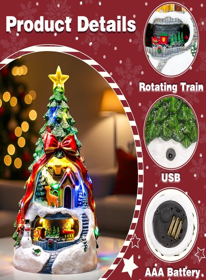 MXwcy Animated Musical Christmas Tree Village - Lighted Figurine with Spinning Santa Train, Plays 8 Holiday Carols, Tabletop Home Decor & Gift - Image 5